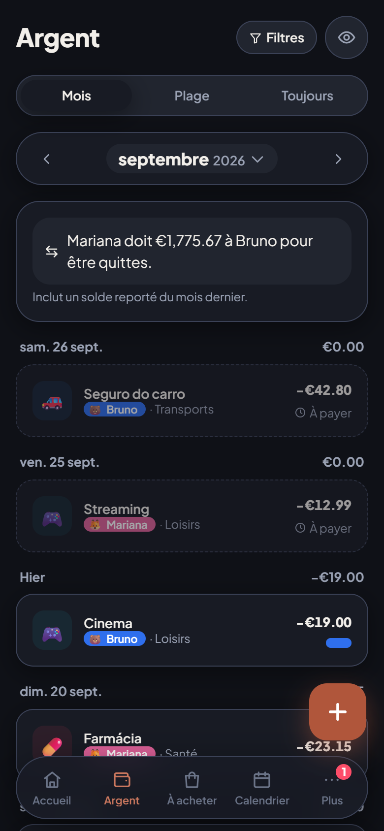 Chaque dépense, et ce qui reste à venir
